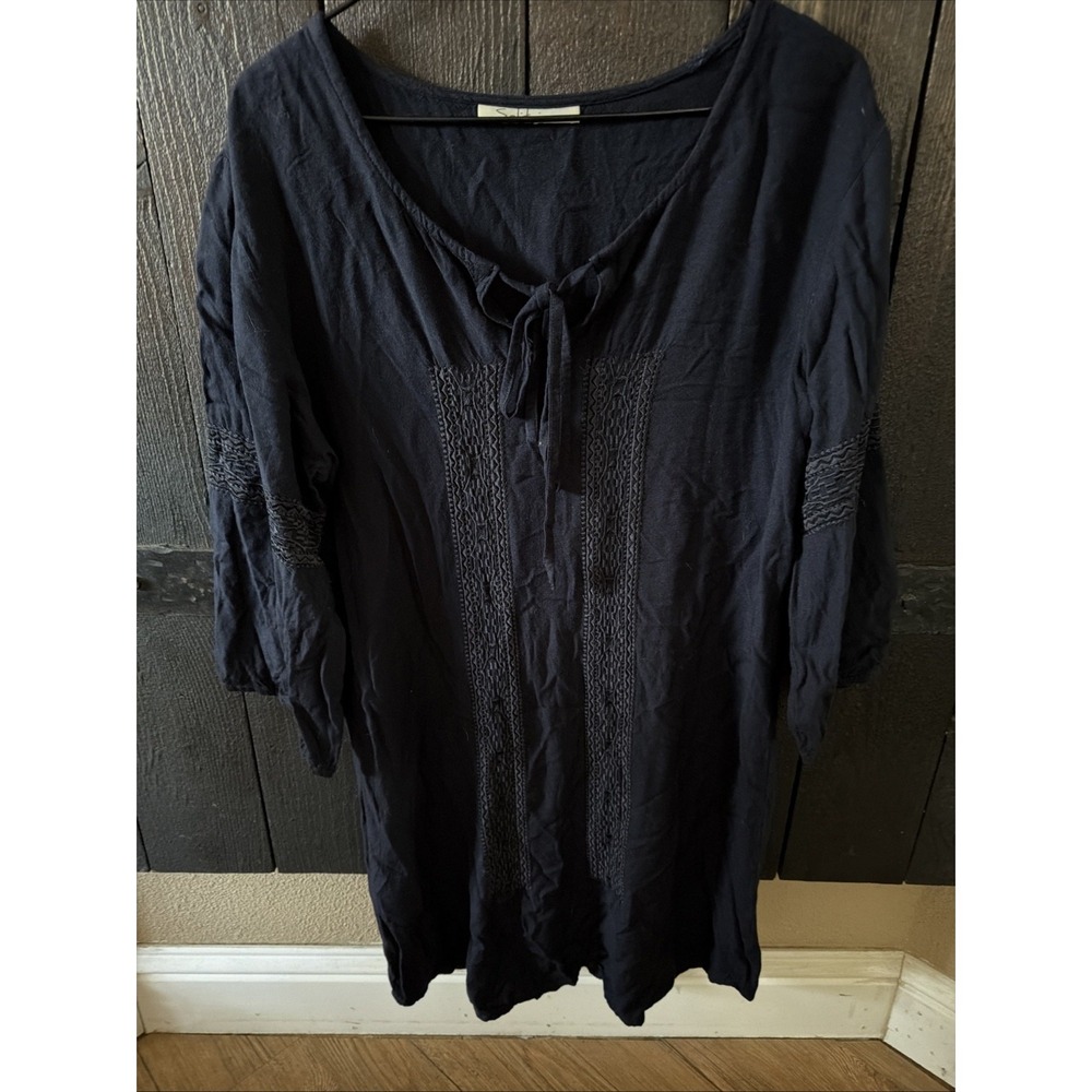 Solitare Dress Blue Boho Western Womens Long Sleeve Mid Length I